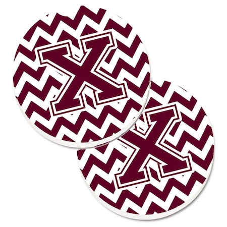 Carolines Treasures Letter x Chevron Maroon and White  Cup Holder Car Coaster, PK2 CJ1051-XCARC